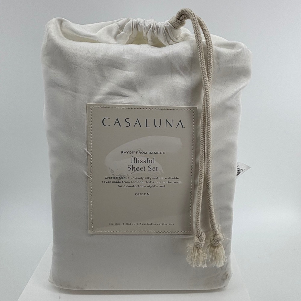 Casaluna Blissful Sheet Set Queen White 400TC Rayon from Bamboo Cooling 4pc Set